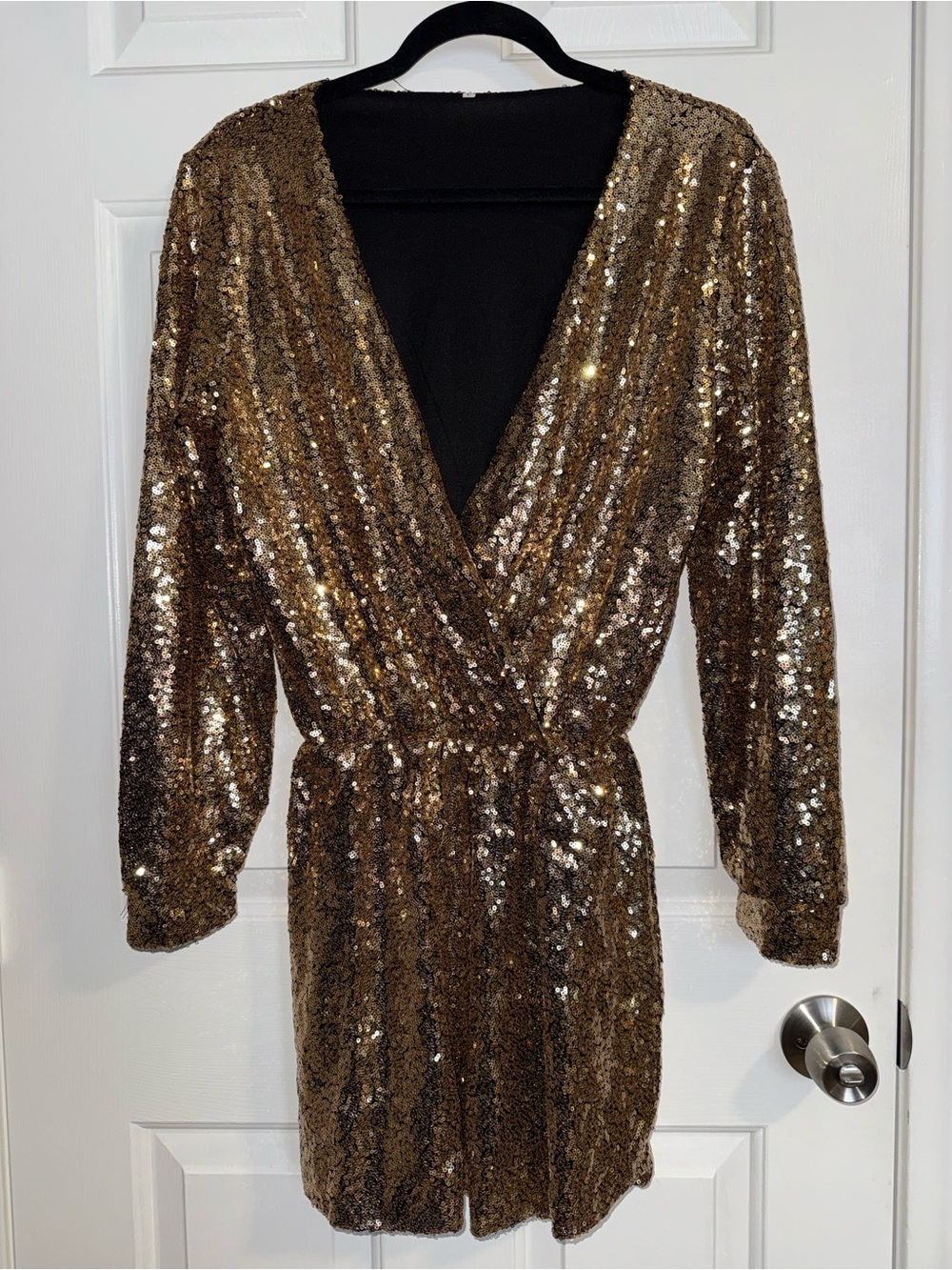 Gold Sequin Wrap Romper - Picture 5 of 7